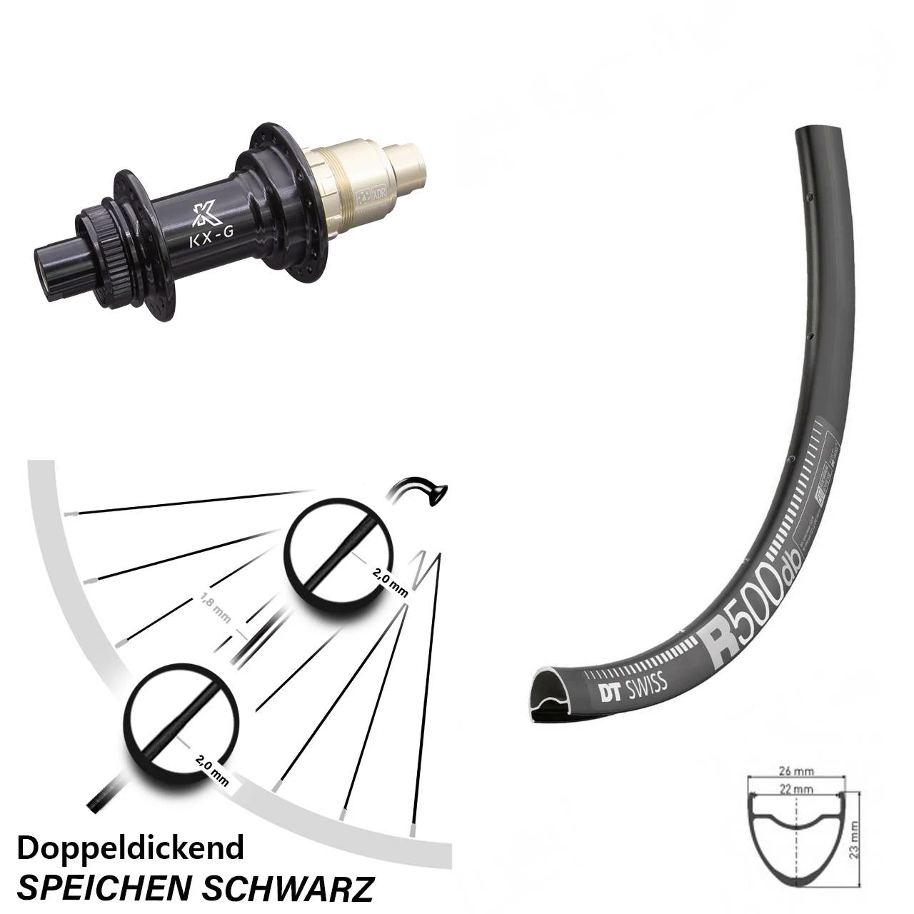 Dt-swiss 27,5 Zoll Hinterrad DT Swiss R 500 Mit KX-G Steckachse Sram XD-R
