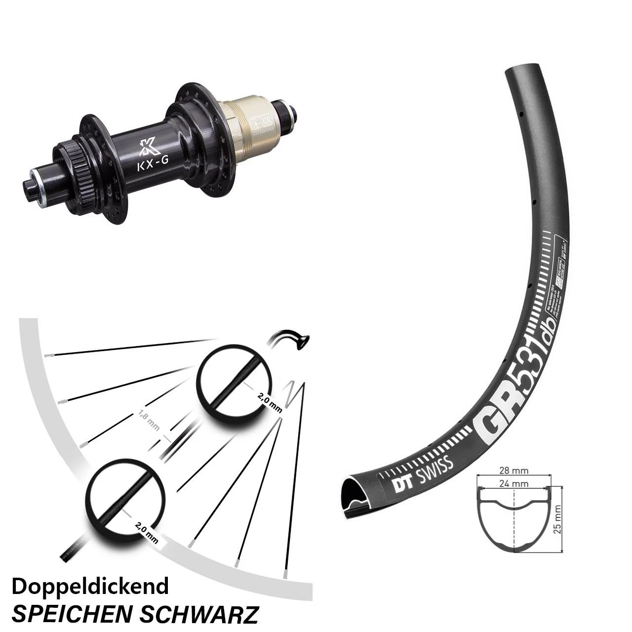 Dt-swiss 28/29 Zoll Hinterrad KX-G Nabe DT Swiss GR 531 DB Gravel Sram XD-R