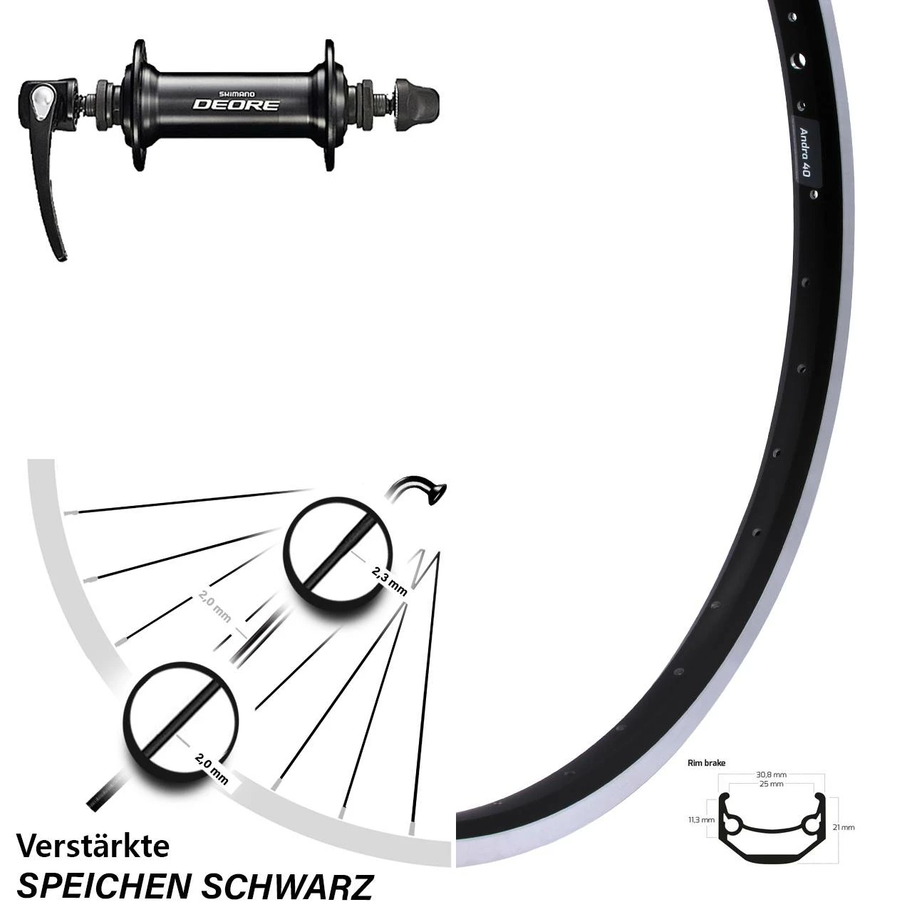 Ryde Andra 40 Vorderrad 20 Zoll Schwarz Mit Shimano Deore 3 Ryde Andra 40 Vorderrad 20 Zoll Schwarz Mit Shimano Deore