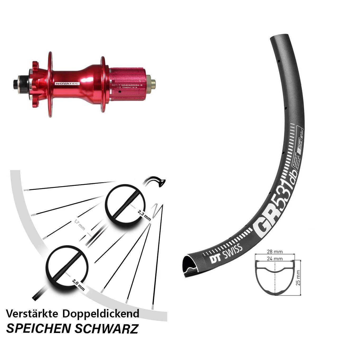 Dt-swiss 27,5 Zoll GravelHinterrad Novatec Rot DT Swiss GR 531 DB Disc 3 Dt-swiss 27,5 Zoll GravelHinterrad Novatec Rot DT Swiss GR 531 DB Disc