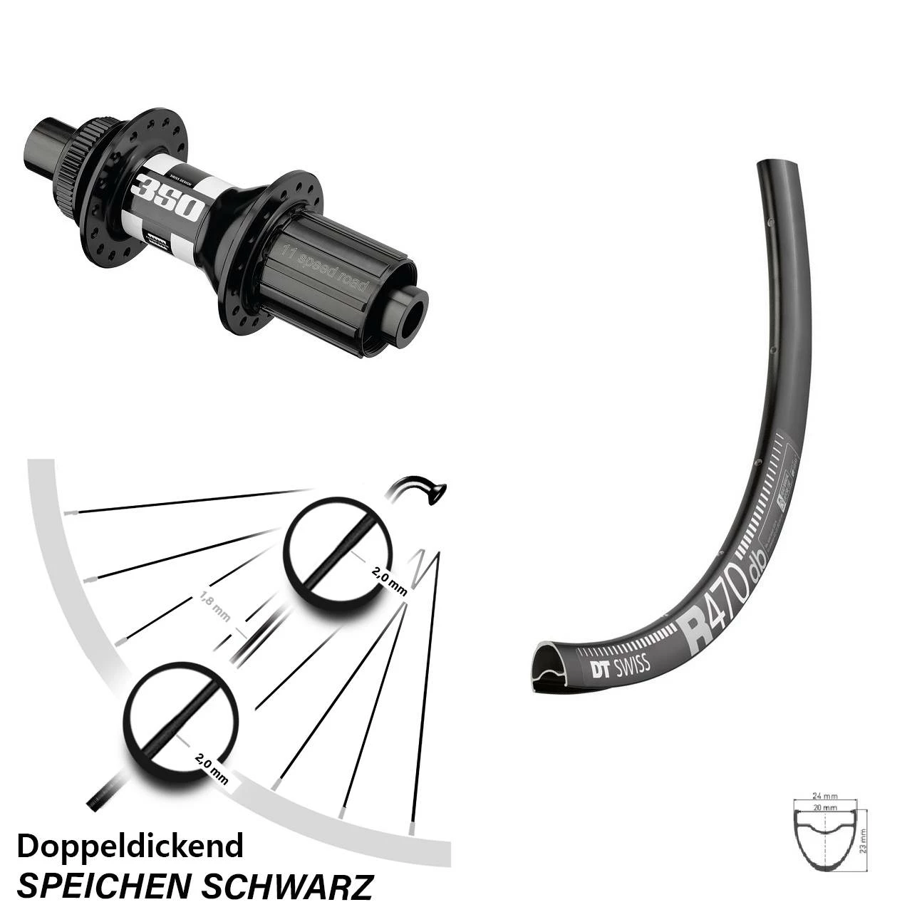 Dt-swiss 28 Zoll Hinterrad Rennrad/Gravel 470 DB 350 3 Dt-swiss 28 Zoll Hinterrad Rennrad/Gravel 470 DB 350