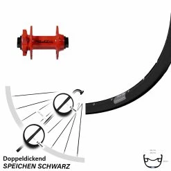 Vorderrad 29 Zoll Ryde Rival 23 Disc Nabe XLC Pro Rot Steckachse