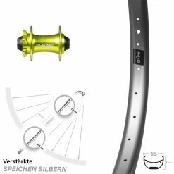 Vorderrad 29 Zoll Ryde Andra 29 Silber Mit XLC Nabe Grün Steckachse
