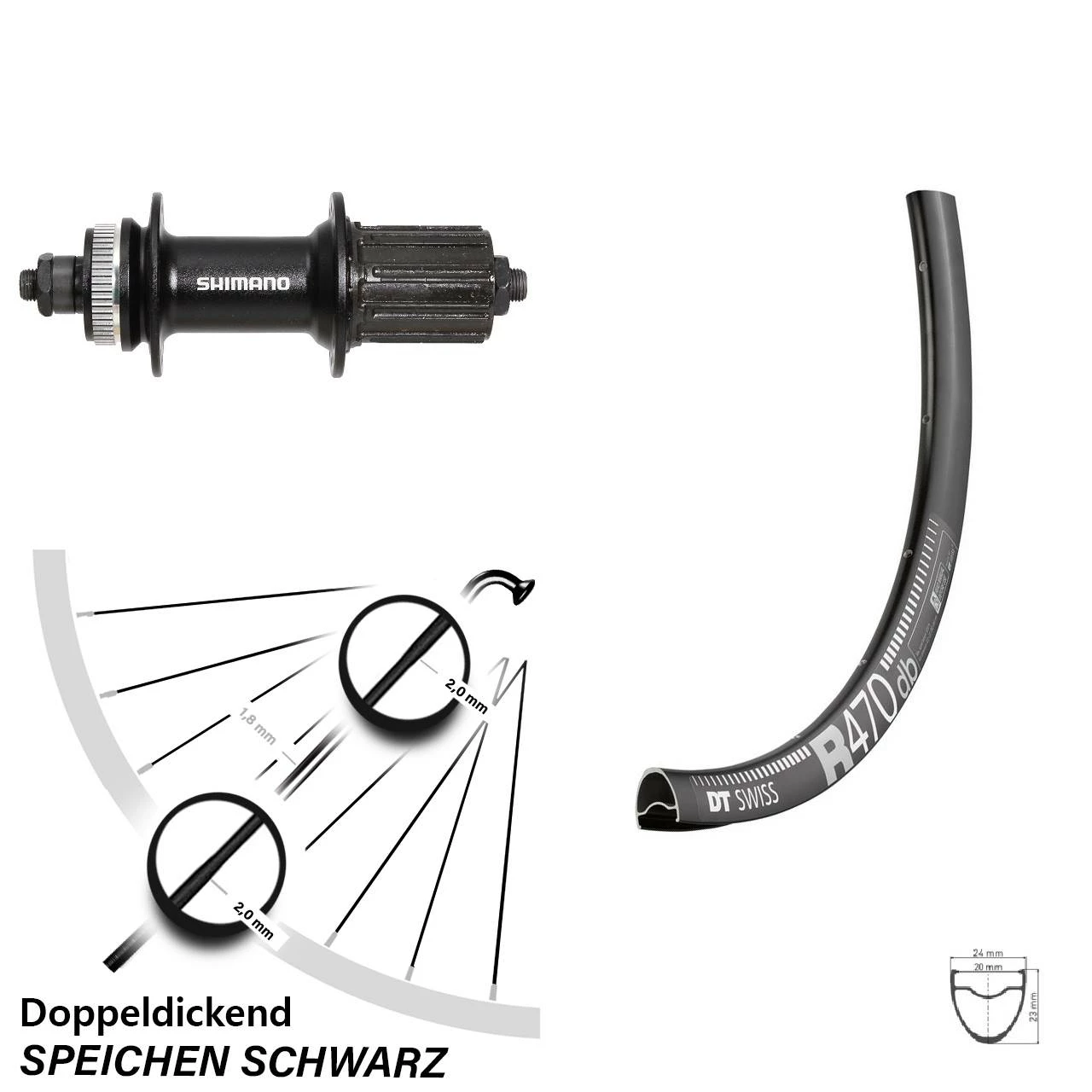 Dt-swiss Hinterrad 28 Zoll DT Swiss R 470 Disc Gravel Shimano FH-UR600 Schwarz 3 Dt-swiss Hinterrad 28 Zoll DT Swiss R 470 Disc Gravel Shimano FH-UR600 Schwarz