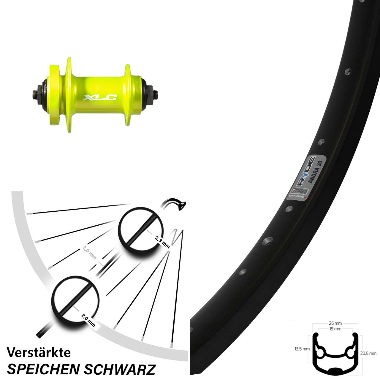 XLC Evo Grün Ryde Andra 30 Disc Vorderrad 26 Zoll 6-Loch 3 XLC Evo Grün Ryde Andra 30 Disc Vorderrad 26 Zoll 6-Loch