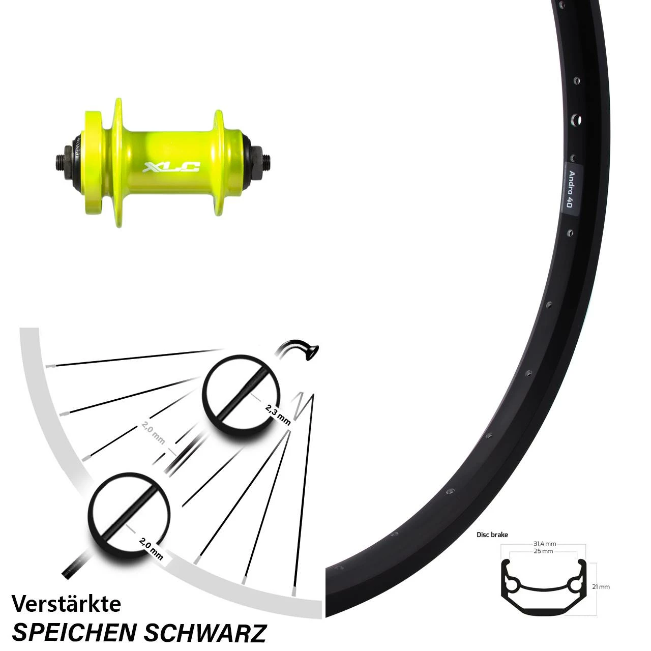 24 Zoll Vorderrad XLC Evo Grün Ryde Andra 40 Disc 3 24 Zoll Vorderrad XLC Evo Grün Ryde Andra 40 Disc