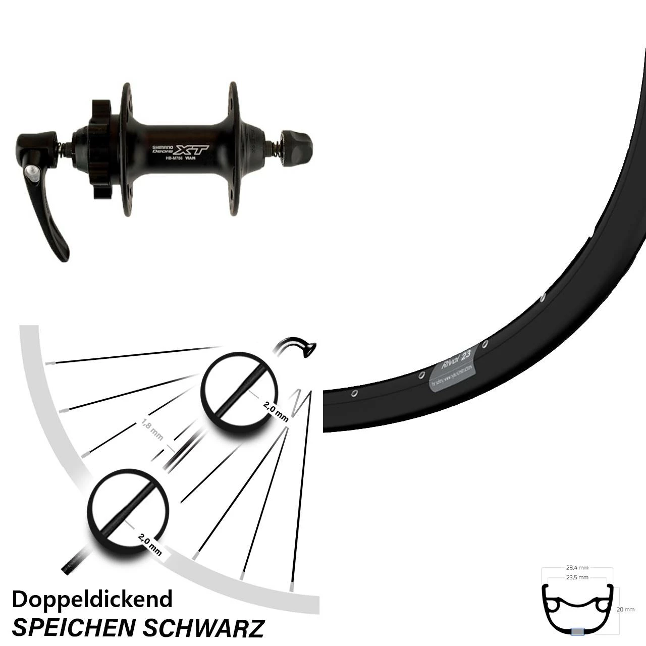 29 Zoll Vorderrad Shimano Deore XT HB-M756 Ryde Rival 23 Für Schnellspanner 3 29 Zoll Vorderrad Shimano Deore XT HB-M756 Ryde Rival 23 Für Schnellspanner