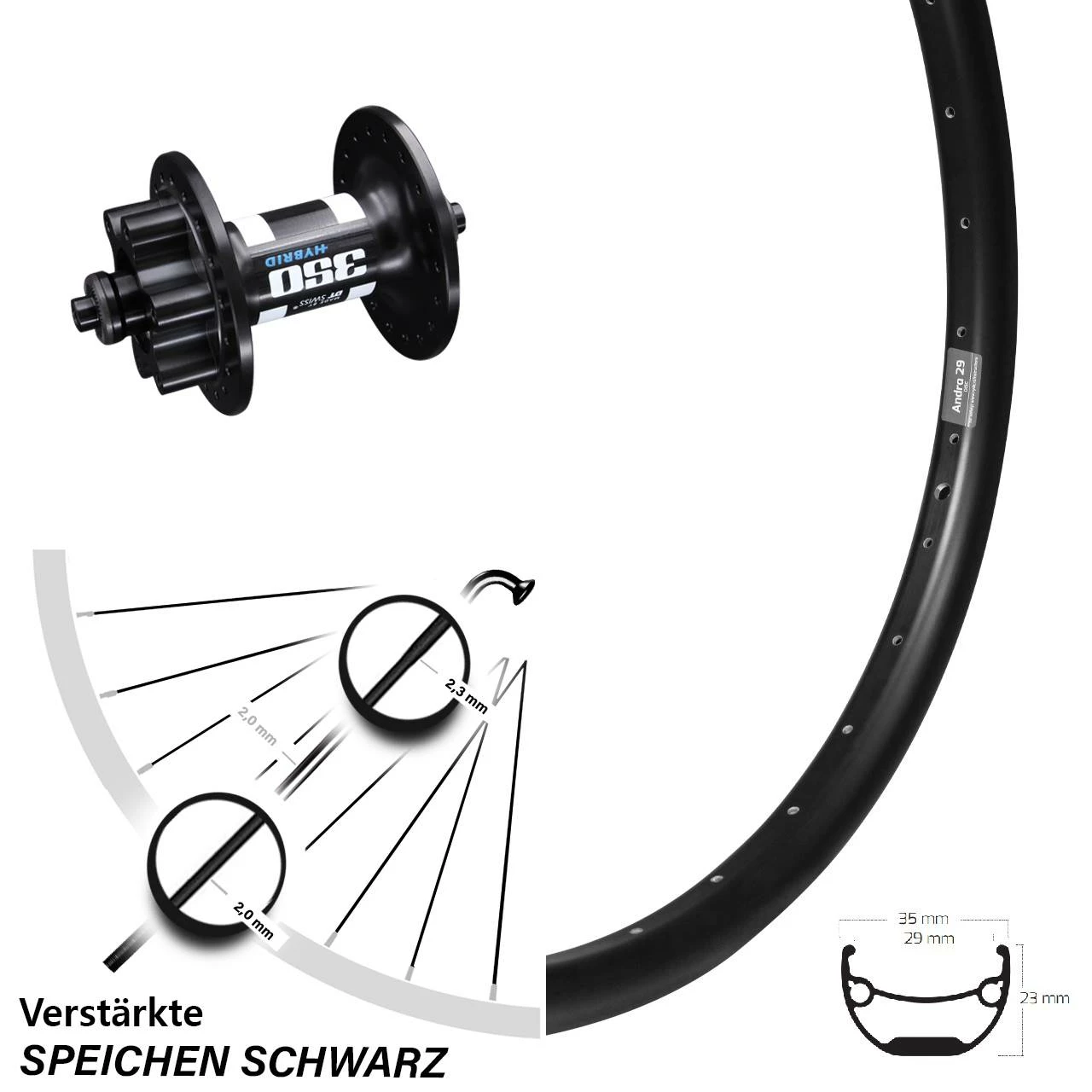 27,5+ Zoll Vorderrad Ryde Andra 29 Mit DT Swiss 350 Hybrid Nabe 3 27,5+ Zoll Vorderrad Ryde Andra 29 Mit DT Swiss 350 Hybrid Nabe