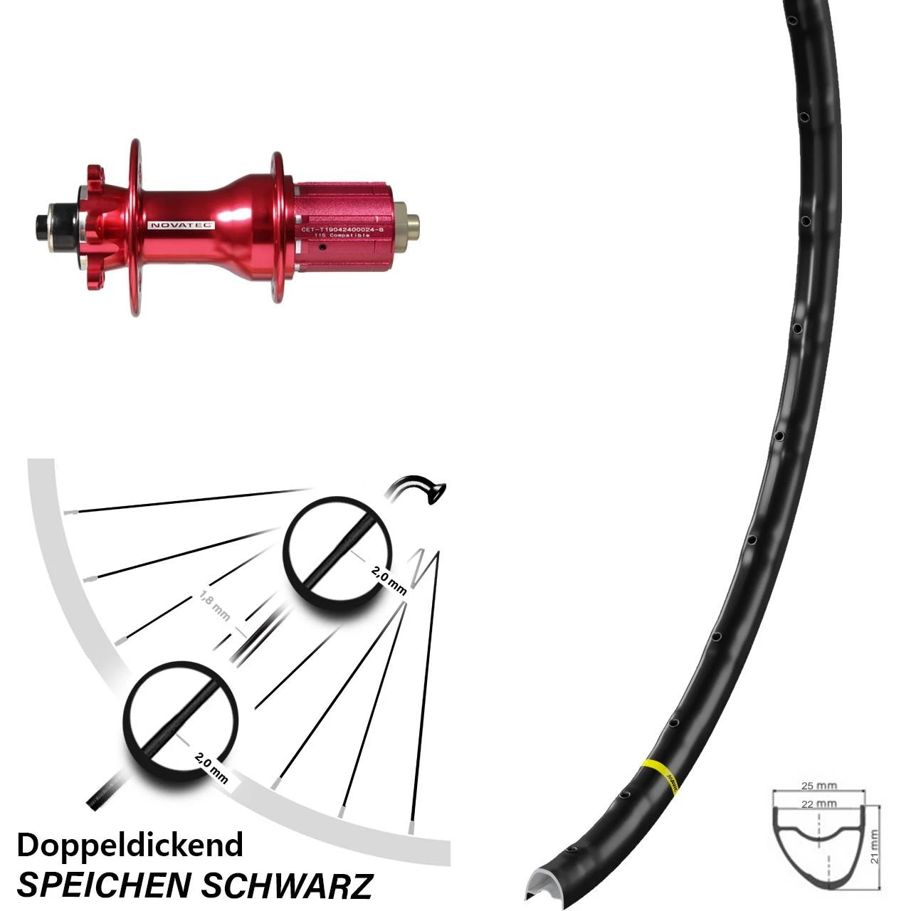 28 Zoll Hinterrad Novatec D792SB Rot Mavic A 1022 Disc 6-loch 3 28 Zoll Hinterrad Novatec D792SB Rot Mavic A 1022 Disc 6-loch