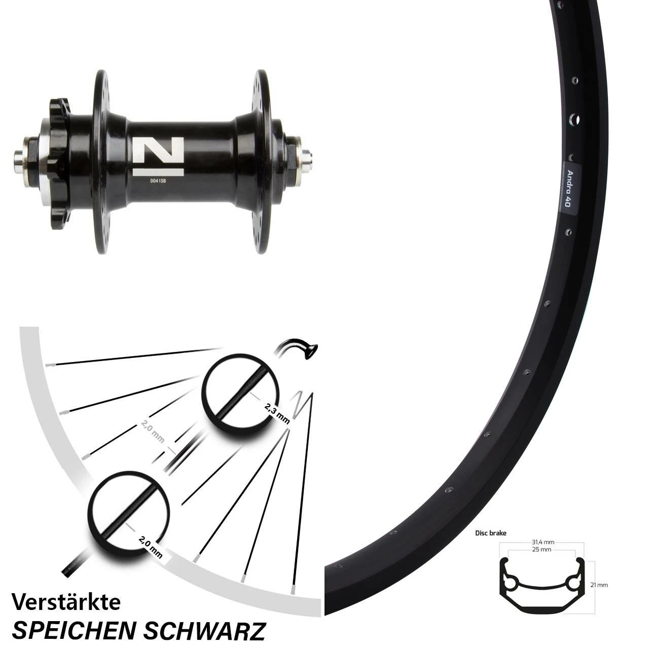 Novatec D041 Ryde Andra 40 Disc Vorderrad 20 Zoll 6-Loch 3 Novatec D041 Ryde Andra 40 Disc Vorderrad 20 Zoll 6-Loch