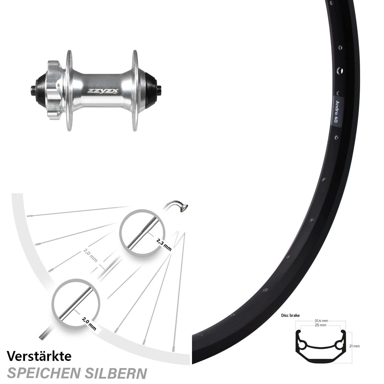 Zzyzx Nabe Schwarz Ryde Andra 40 Disc Vorderrad 26 Zoll Für 6-Loch 3 Zzyzx Nabe Schwarz Ryde Andra 40 Disc Vorderrad 26 Zoll Für 6-Loch