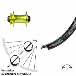 27,5+ Zoll Vorderrad Rodi TRYP 35 XLC Pro VR Disc Grün-eloxiert Steckachse 15 Mm