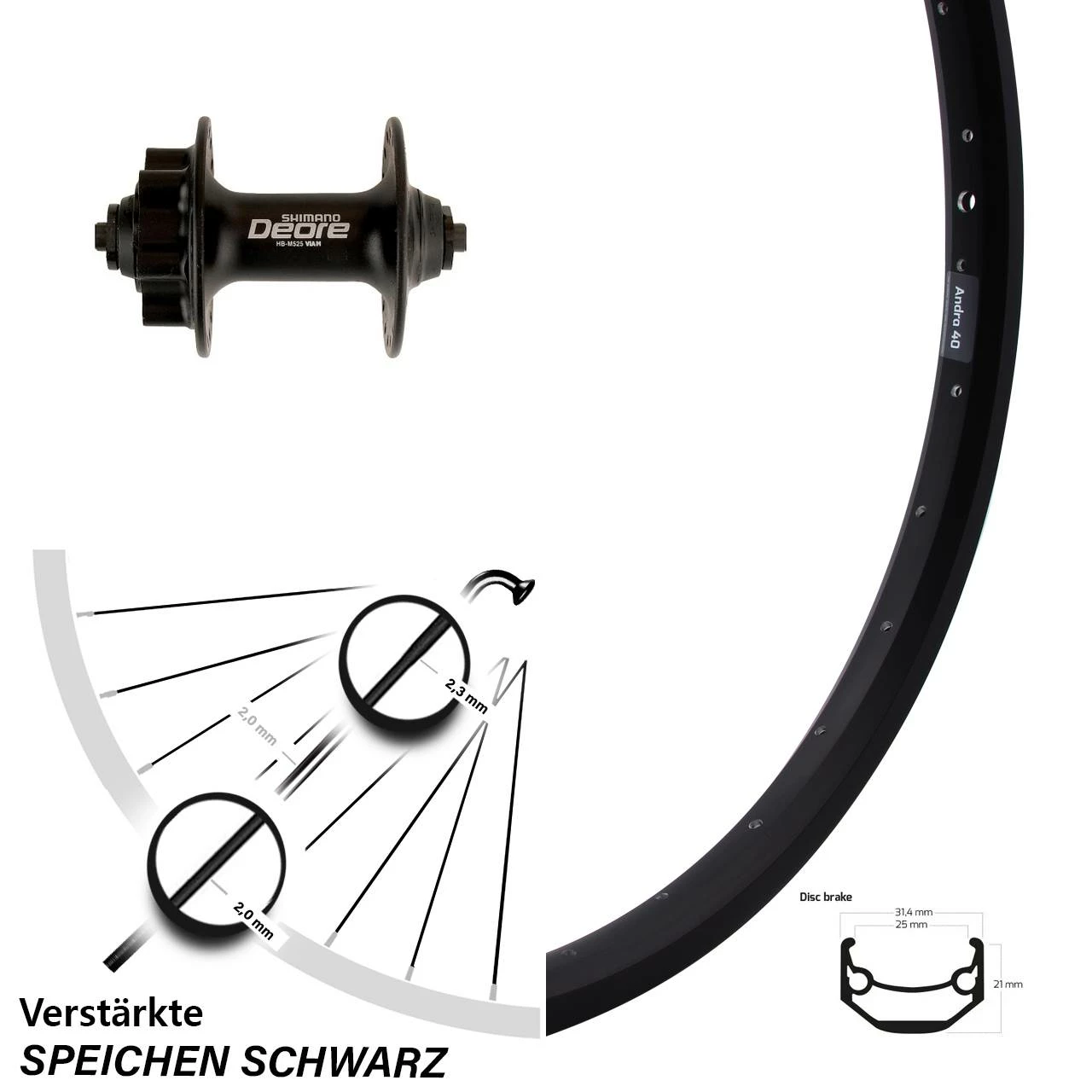 28-29 Zoll Laufrad Ryde Andra 40 Disc Mit Shimano Deore HB-M525 Nabe 3 28-29 Zoll Laufrad Ryde Andra 40 Disc Mit Shimano Deore HB-M525 Nabe