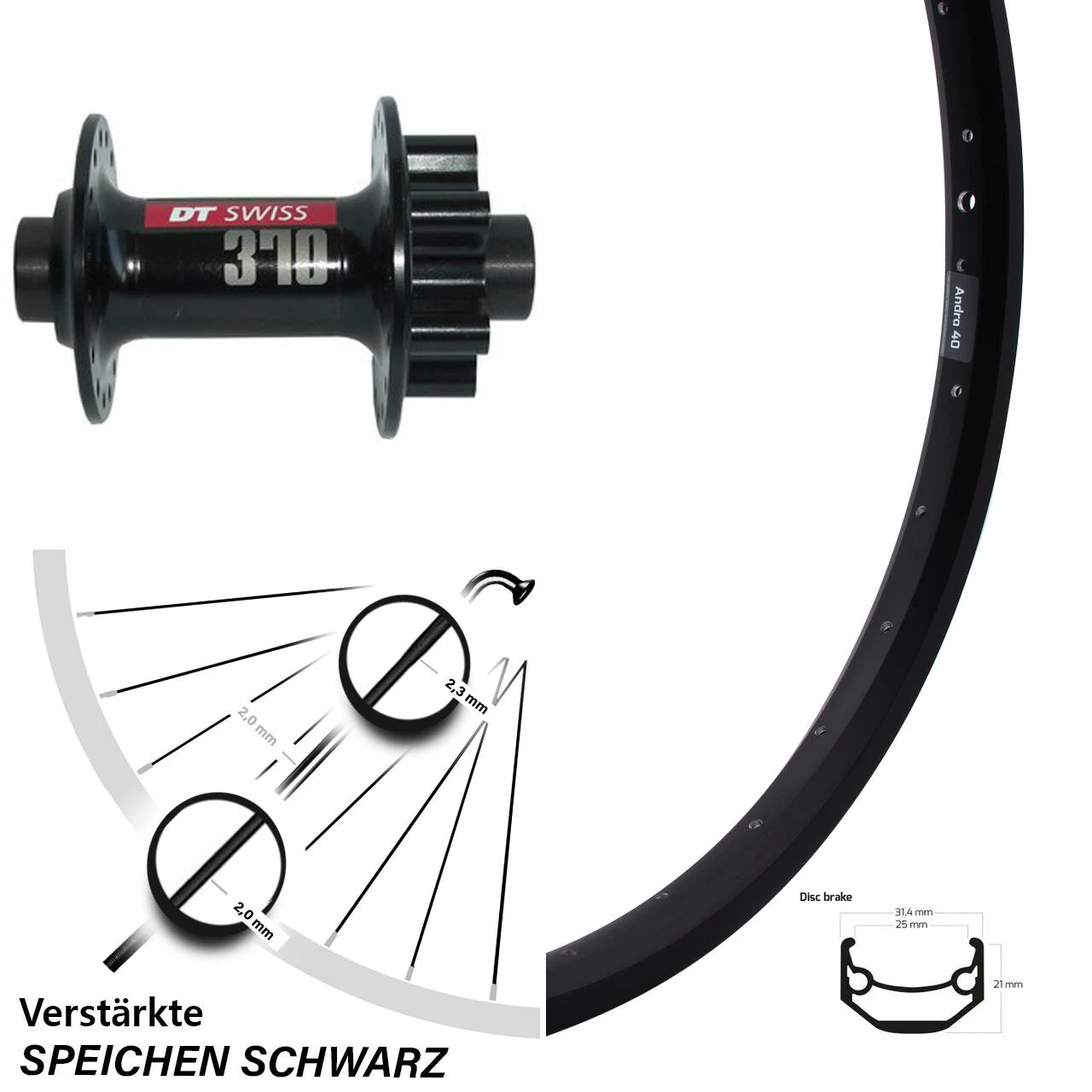 Ryde Andra 40 Disc Vorderrad 28-29 Zoll Mit DT Swiss 370 Nabe 15x100 Mm Steckachse 3 Ryde Andra 40 Disc Vorderrad 28-29 Zoll Mit DT Swiss 370 Nabe 15x100 Mm Steckachse