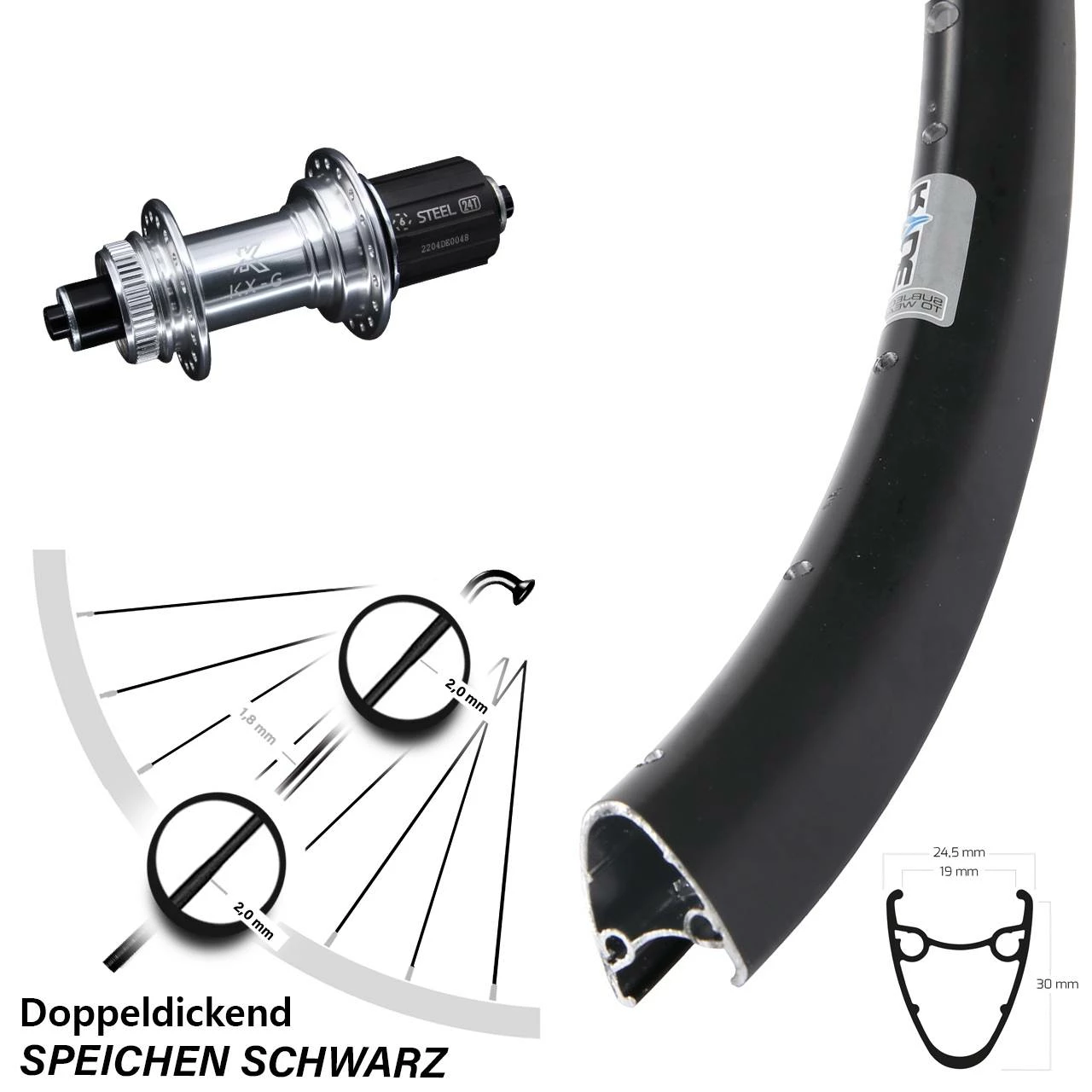 28-29 Zoll Hinterrad Ryde Dutch 19 Hochprofil Mit KX-GS Silbern Eloxiert Nabe 3 28-29 Zoll Hinterrad Ryde Dutch 19 Hochprofil Mit KX-GS Silbern Eloxiert Nabe