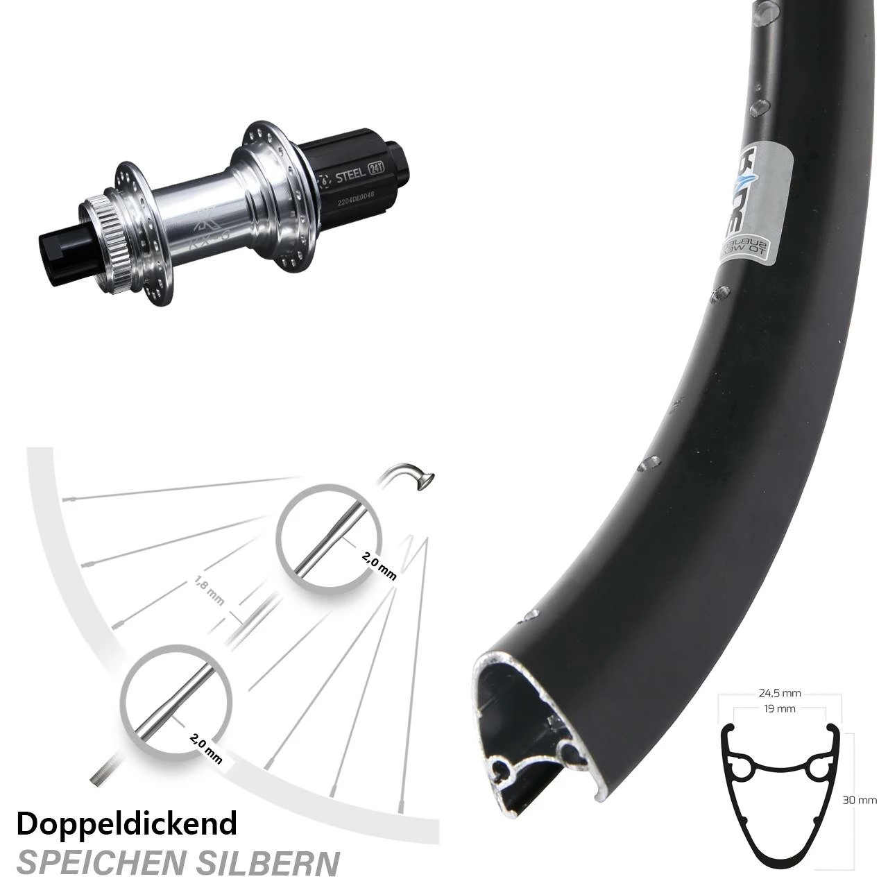 28 Zoll Hinterrad KX-GS Silbern Eloxiert Centerlock Ryde Dutch 19 30 Mm Hochprofil 3 28 Zoll Hinterrad KX-GS Silbern Eloxiert Centerlock Ryde Dutch 19 30 Mm Hochprofil