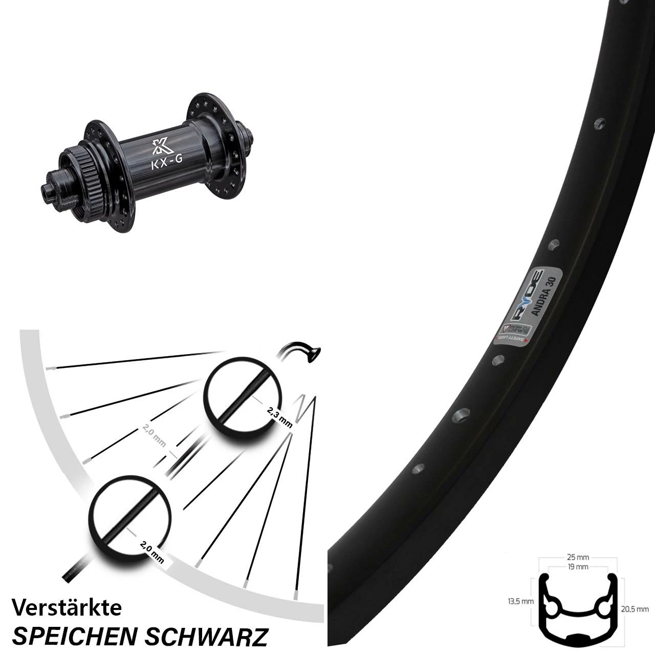 28 Zoll Vorderrad Ryde Andra 30 Disc Verstärkt KX-G Für Schnellspanner Nabe 3 28 Zoll Vorderrad Ryde Andra 30 Disc Verstärkt KX-G Für Schnellspanner Nabe