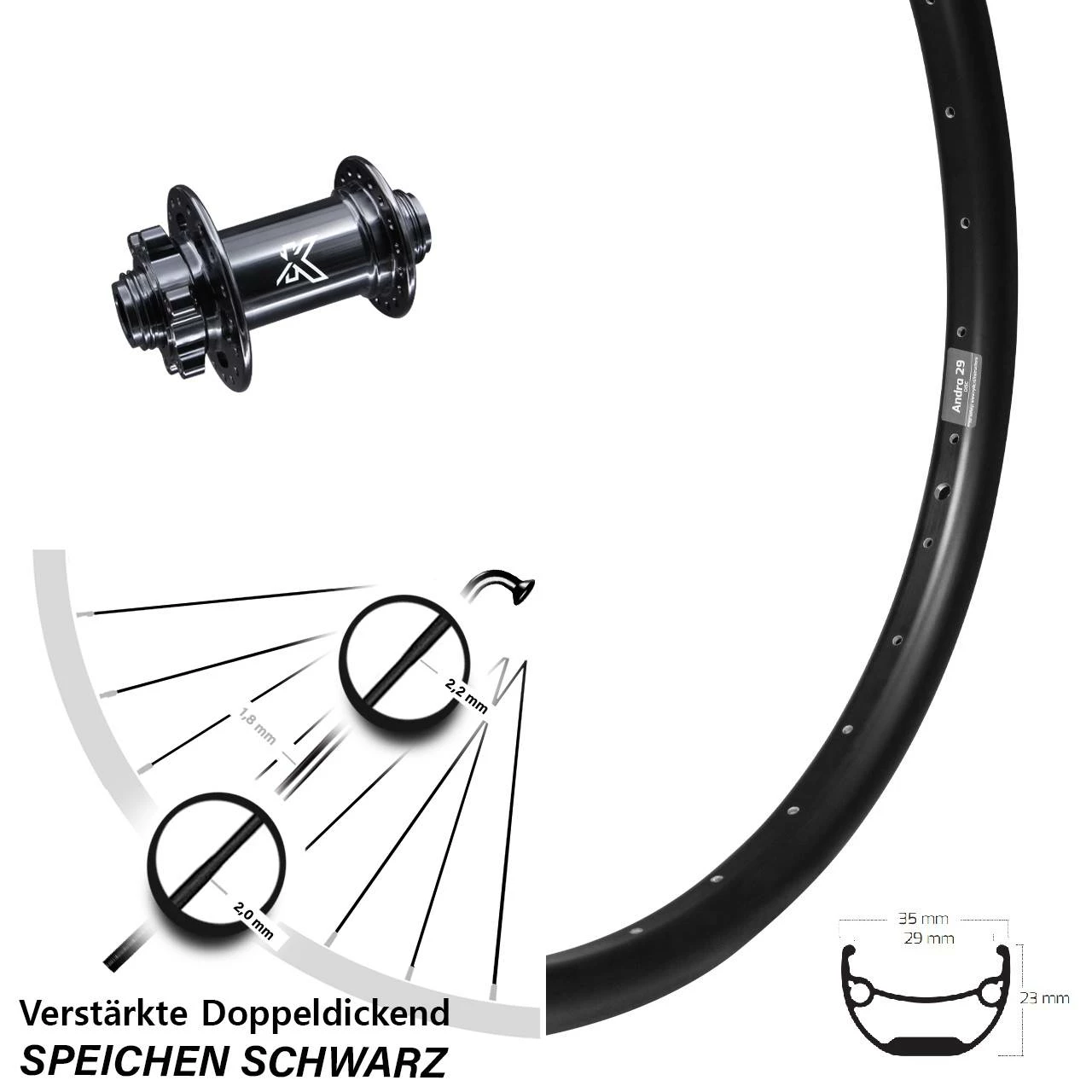 26 Zoll Vorderrad Heavy Duty KX-M Nabe 15x100 Mm Ryde Andra 29-559 ETRTO 3 26 Zoll Vorderrad Heavy Duty KX-M Nabe 15x100 Mm Ryde Andra 29-559 ETRTO