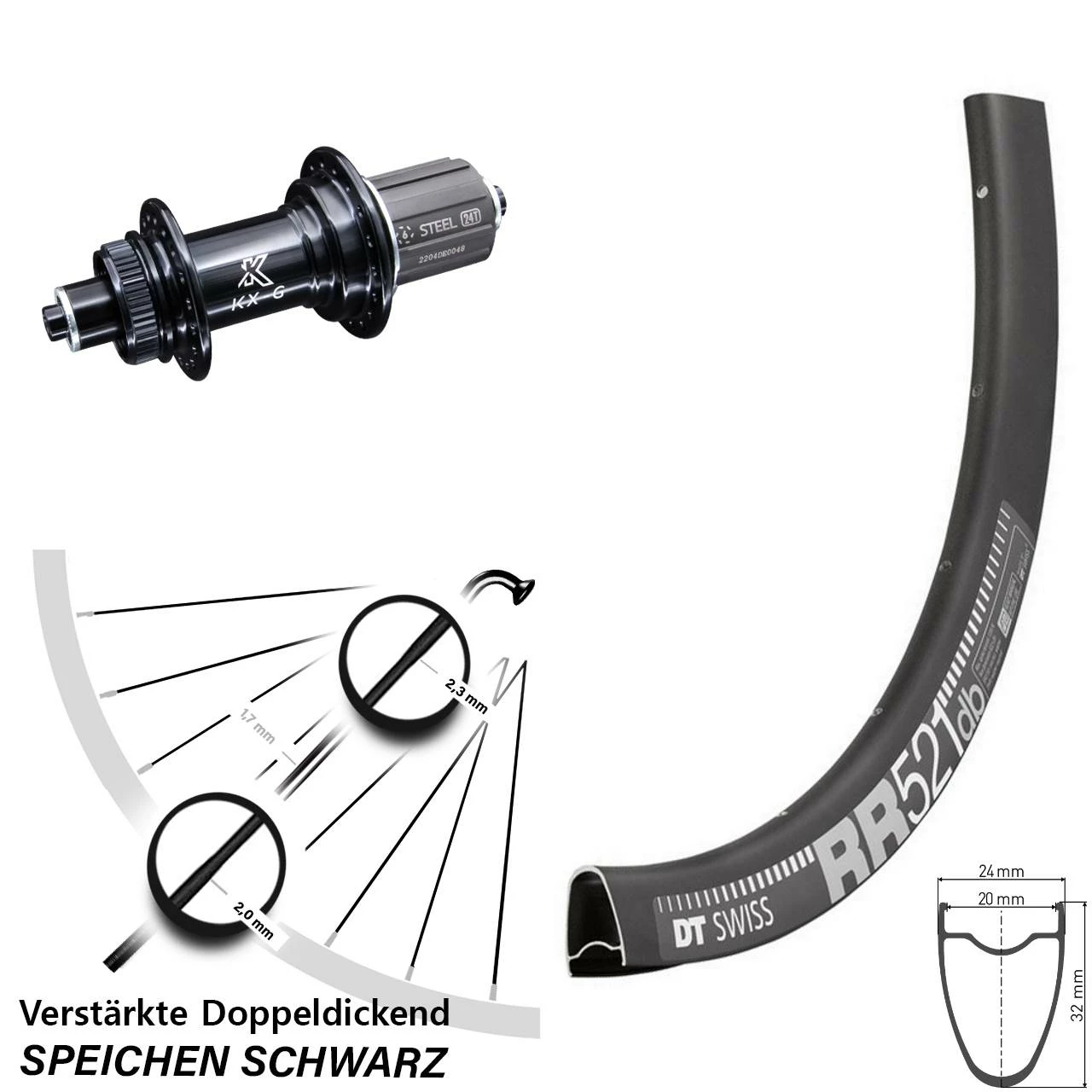 Dt-swiss 28 Zoll Hinteres Rad DT Swiss RR 521 DB Mit Verstärkter KX-GS 5x135 Centerlock Nabe 3 Dt-swiss 28 Zoll Hinteres Rad DT Swiss RR 521 DB Mit Verstärkter KX-GS 5x135 Centerlock Nabe
