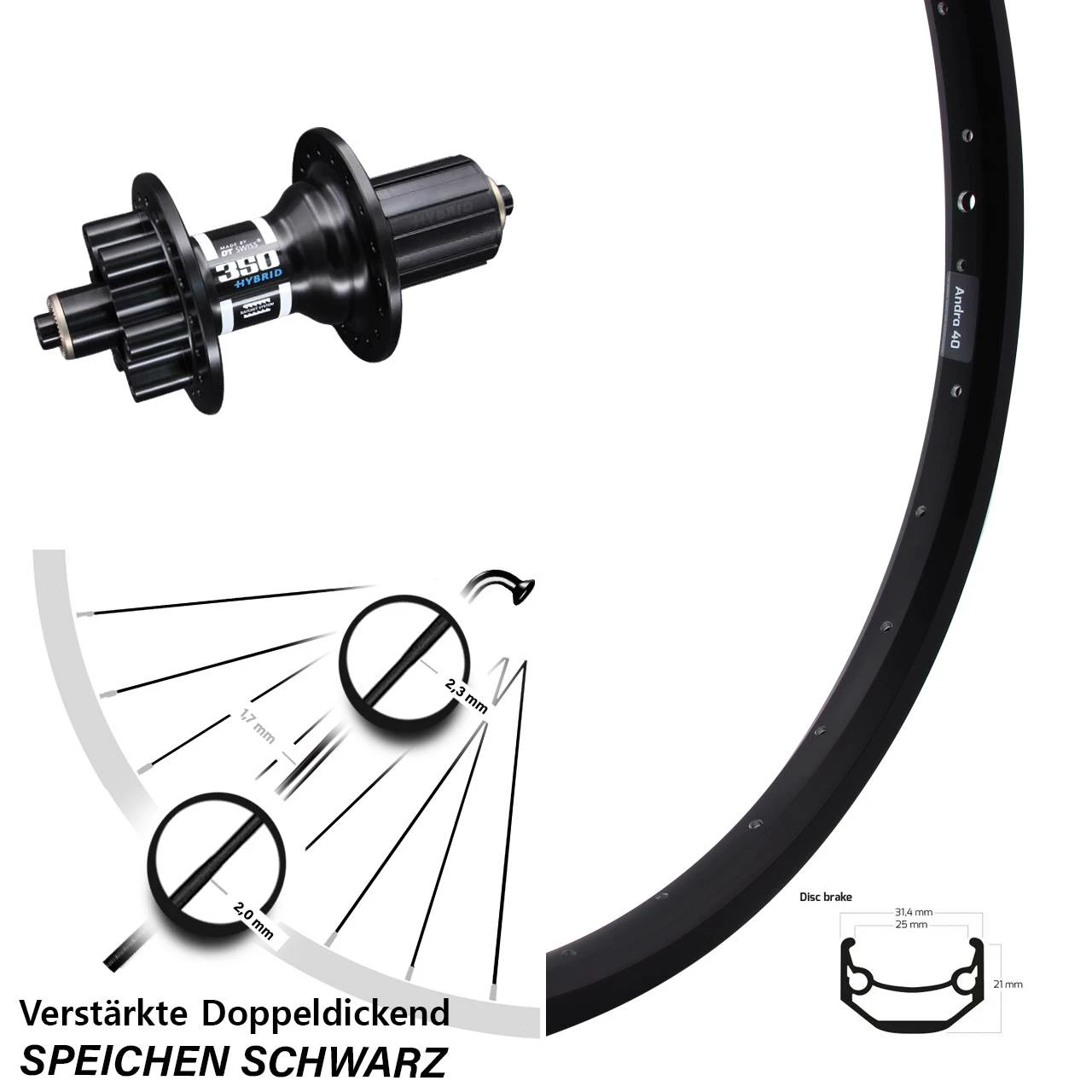 26 Zoll DT Swiss 350 Hybrid Ryde Andra 40 Hinterrad 6-Loch 3 26 Zoll DT Swiss 350 Hybrid Ryde Andra 40 Hinterrad 6-Loch