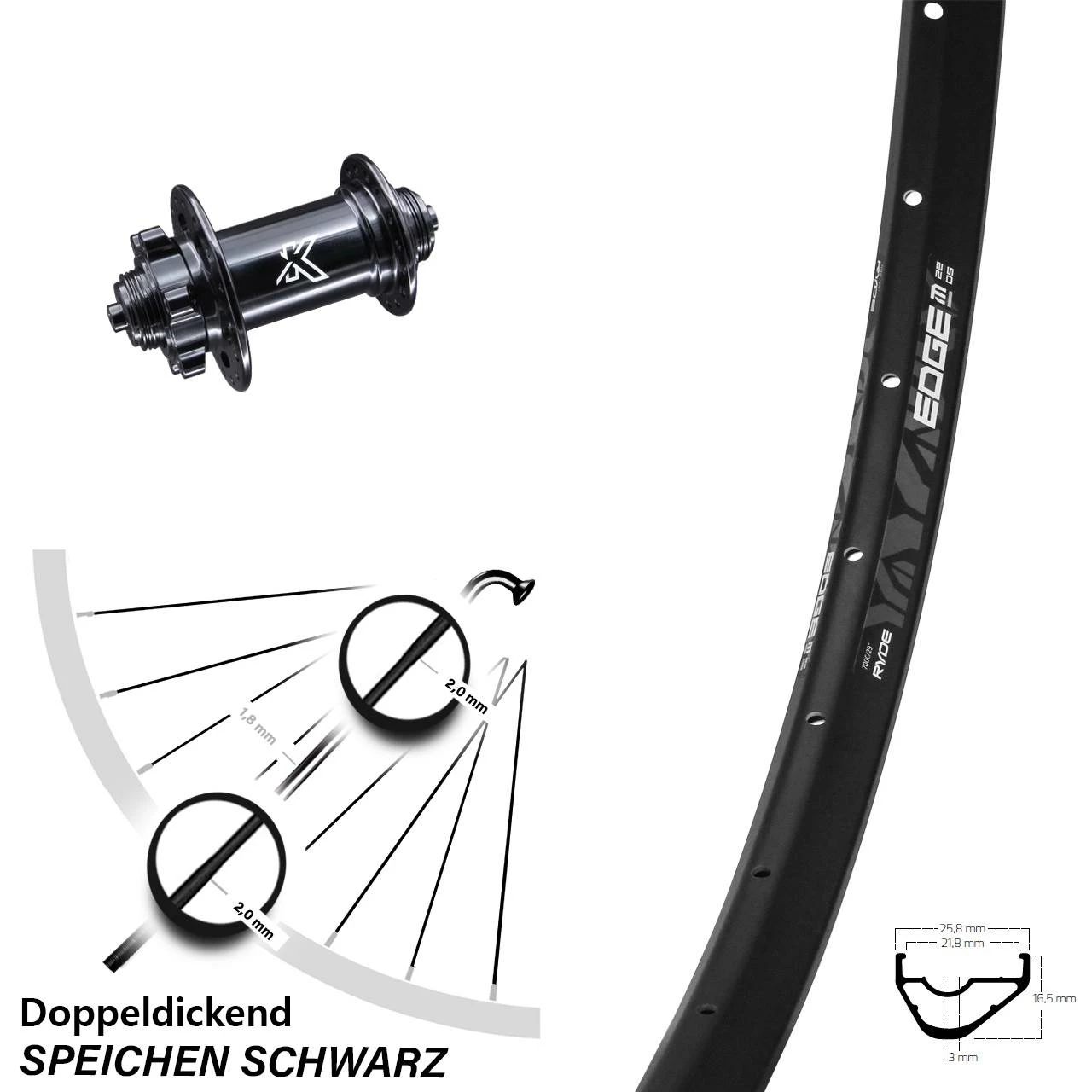 Leichtes 29 Zoll Vorderrad Ryde Edge M22 OS Mit KX-M Nabe 5x100 Mm Schnellspanner 3 Leichtes 29 Zoll Vorderrad Ryde Edge M22 OS Mit KX-M Nabe 5x100 Mm Schnellspanner