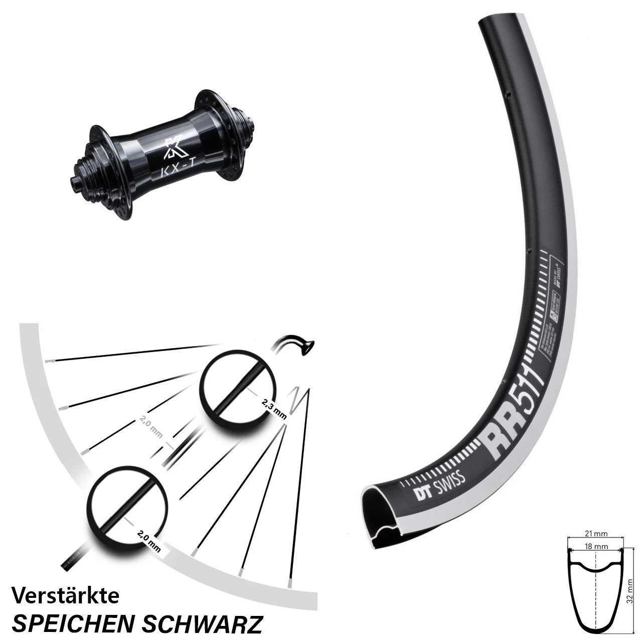 Dt-swiss Laufrad 28 Zoll DT Swiss RR 511 RB Felgenbremse Schwarz KX-T Vorderradnabe 4-fach Gelagert 3 Dt-swiss Laufrad 28 Zoll DT Swiss RR 511 RB Felgenbremse Schwarz KX-T Vorderradnabe 4-fach Gelagert