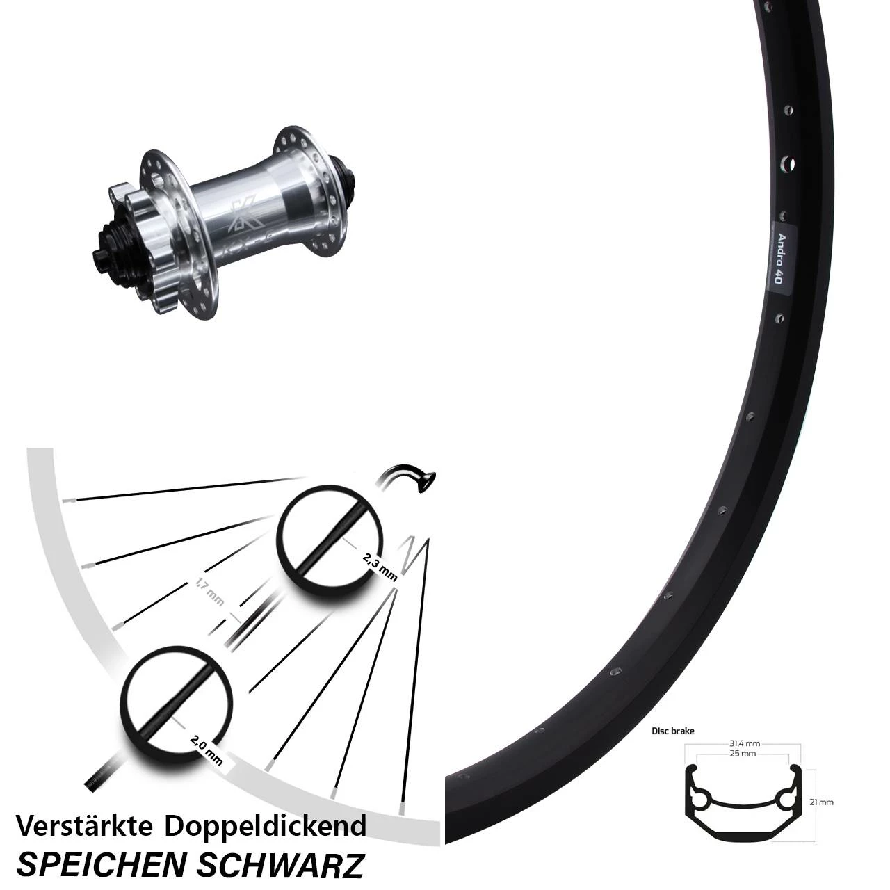 KX-E Nabe Silbern 5x100 Mm Verstärkt Ryde Andra 40 Disc Vorderrad 26 Zoll 3 KX-E Nabe Silbern 5x100 Mm Verstärkt Ryde Andra 40 Disc Vorderrad 26 Zoll
