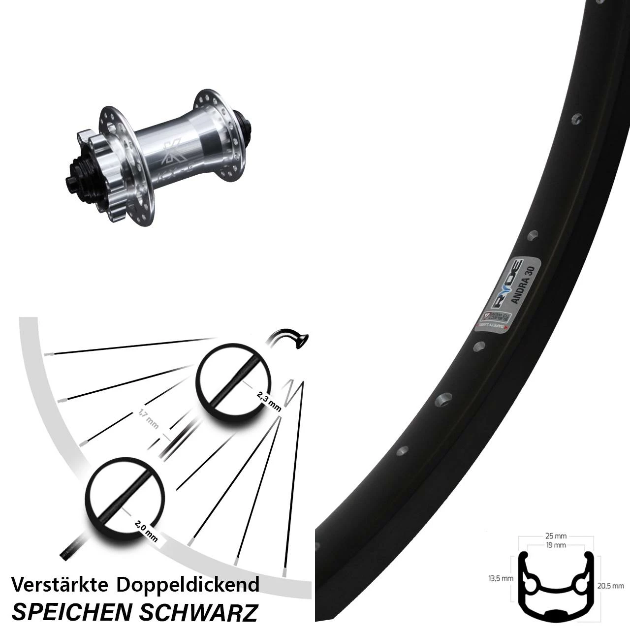 28-29 Zoll Vorderrad KX-E Nabe Silbern 5x100 Mm 6-loch Ryde Andra 30 Disc 3 28-29 Zoll Vorderrad KX-E Nabe Silbern 5x100 Mm 6-loch Ryde Andra 30 Disc