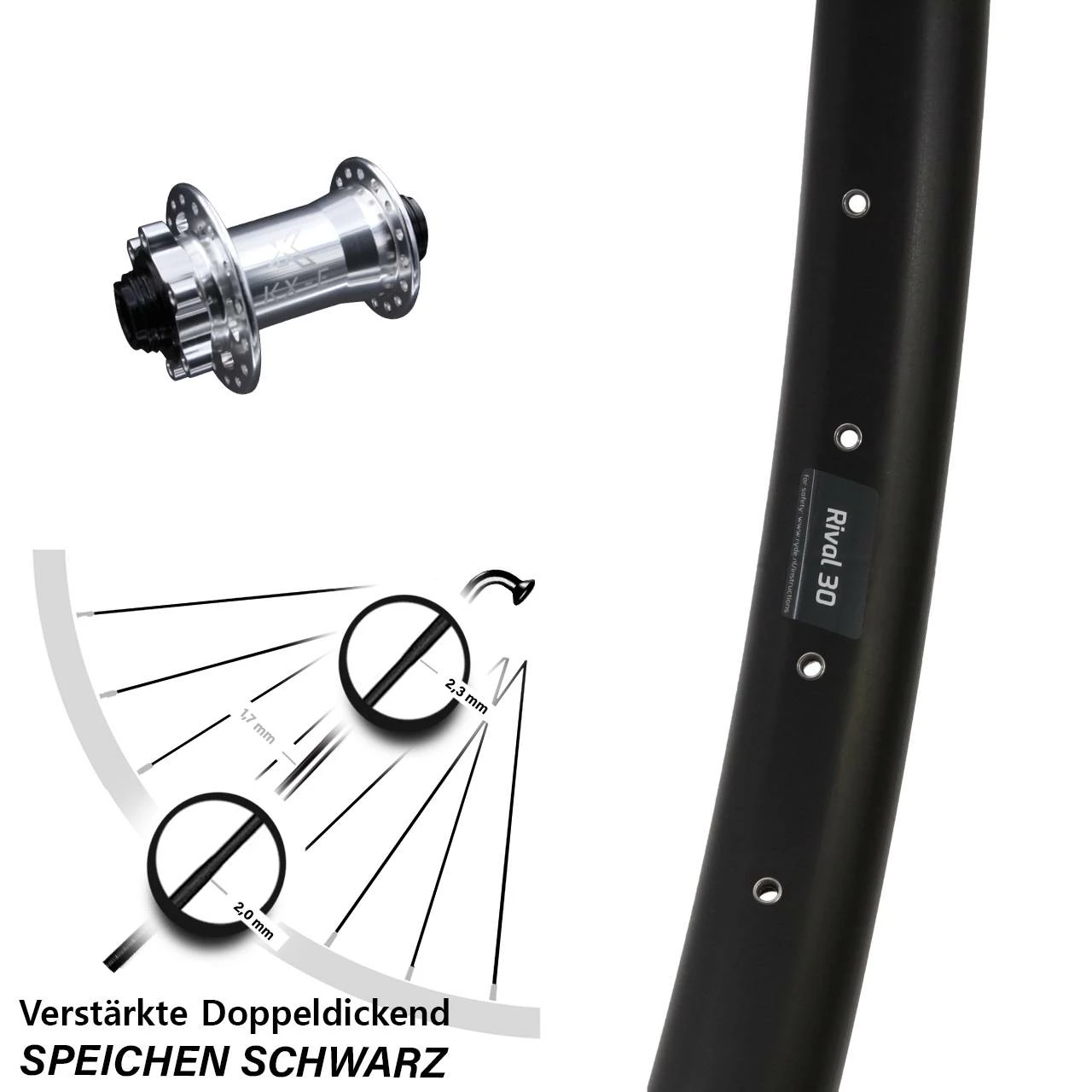 Vorderrad 29 Zoll Ryde Rival 30 Disc KX-E Nabe Silbern 6-loch Verstärkt Steckachse 3 Vorderrad 29 Zoll Ryde Rival 30 Disc KX-E Nabe Silbern 6-loch Verstärkt Steckachse