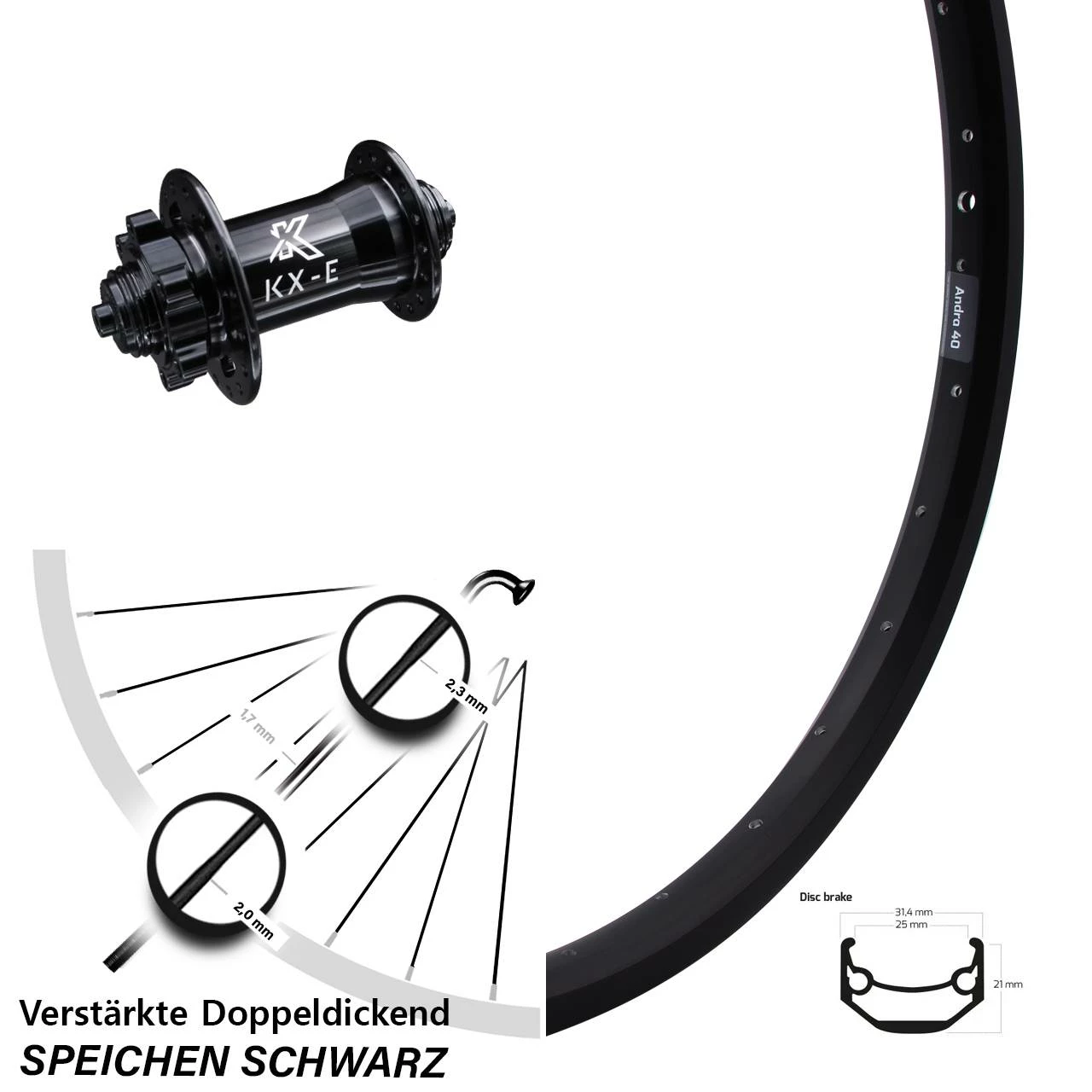 KX-E Nabe 5x100 Mm 6-loch Ryde Andra 40 Disc Vorderrad 27,5 Zoll 3 KX-E Nabe 5x100 Mm 6-loch Ryde Andra 40 Disc Vorderrad 27,5 Zoll