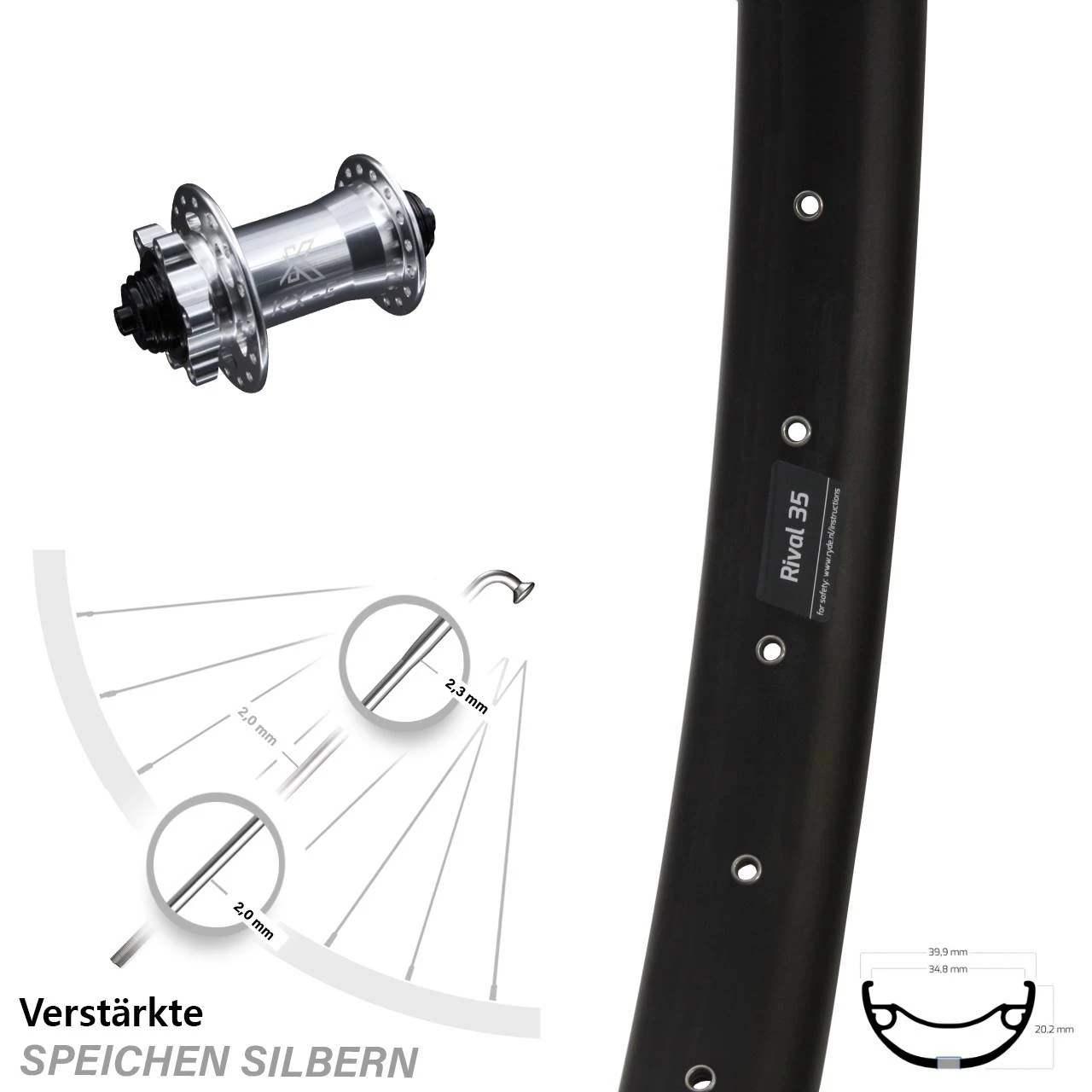 Vorderrad Ryde Rival 35 27,5+ Zoll Nabe Silbern Verstärkt KX-E 5x100 Mm Schnellspanner 3 Vorderrad Ryde Rival 35 27,5+ Zoll Nabe Silbern Verstärkt KX-E 5x100 Mm Schnellspanner