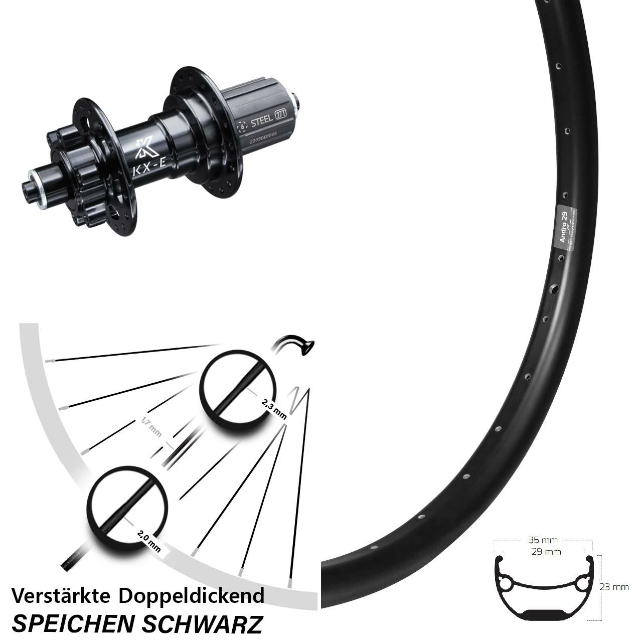 Hinterrad KX-E Nabe 5x135 Mm 6-loch 11-fach Ryde Andra 29 Zoll Heavy Duty 3 Hinterrad KX-E Nabe 5x135 Mm 6-loch 11-fach Ryde Andra 29 Zoll Heavy Duty