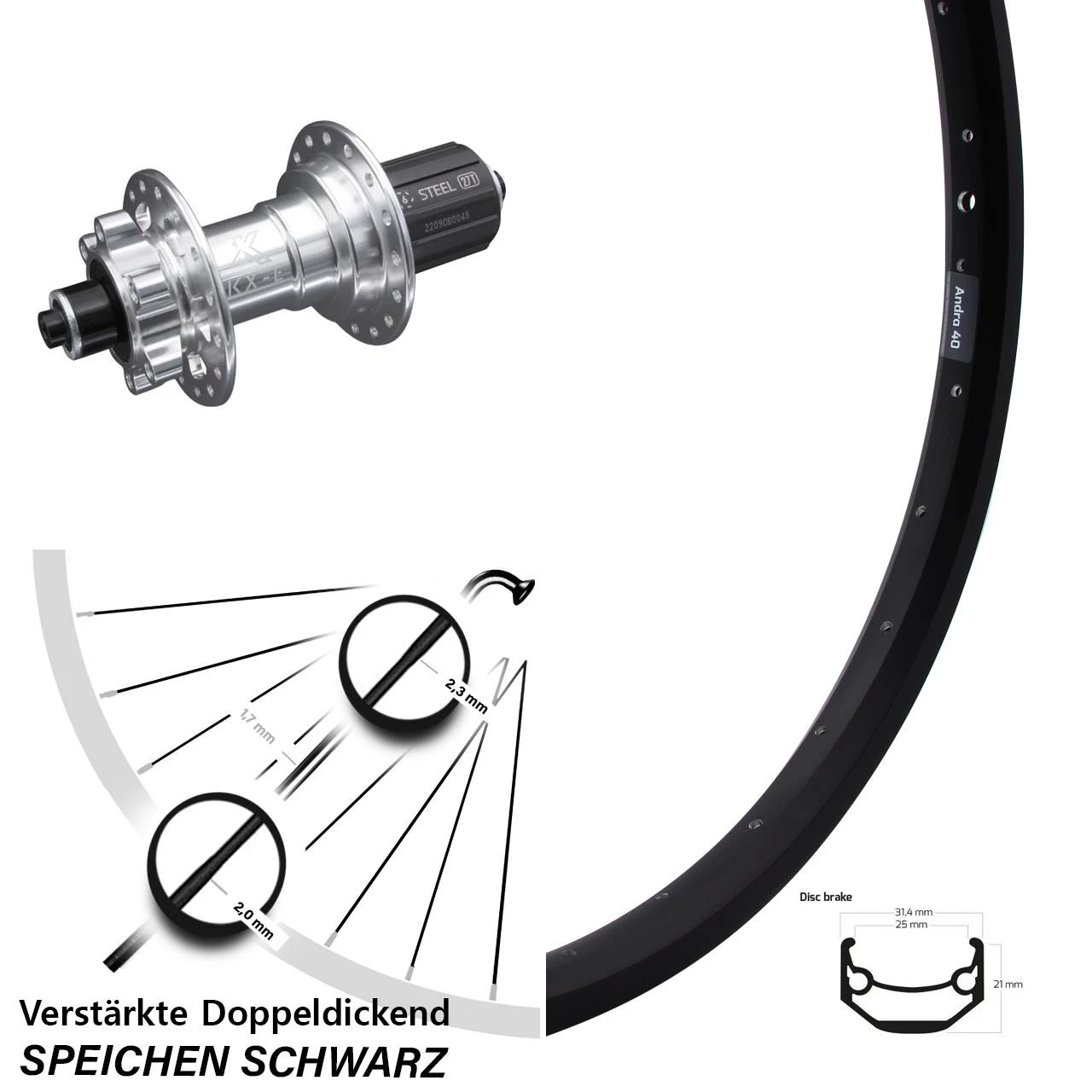 20 Zoll Hinterrad KX-E Nabe Silbern 5x135 Mm 6-loch 11-fach Ryde Andra 40 Disc 3 20 Zoll Hinterrad KX-E Nabe Silbern 5x135 Mm 6-loch 11-fach Ryde Andra 40 Disc