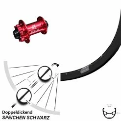 28-29 Zoll Vorderrad KX-M Nabe Rot-eloxiert 6-loch15x100 Mm Ryde Rival 19