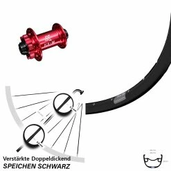 29 Zoll Vorderrad KX-M Nabe Rot-eloxiert 15x100 Mm Ryde Rival 23 Verstärkt 6-Loch