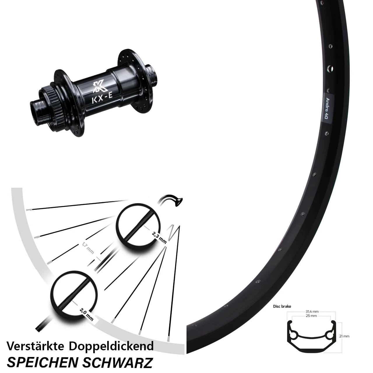 KX-E Nabe Centerlock 15x100 Mm Ryde Andra 40 Disc Vorderrad 26 Zoll Für Steckachse 3 KX-E Nabe Centerlock 15x100 Mm Ryde Andra 40 Disc Vorderrad 26 Zoll Für Steckachse