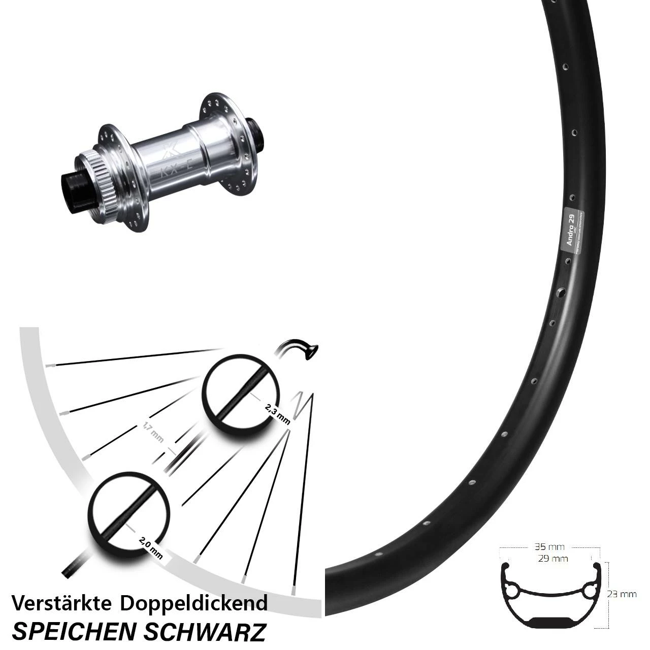 KX-E Nabe Silbern-eloxiert 15x100 Mm Ryde Andra 29 Vorderrad 27,5 Zoll 3 KX-E Nabe Silbern-eloxiert 15x100 Mm Ryde Andra 29 Vorderrad 27,5 Zoll