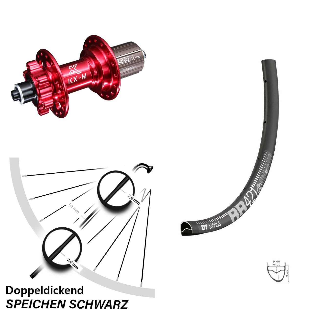 Dt-swiss 28 Zoll Hinterrad DT Swiss RR 421 DB Mit KX-M Rot Eloxiert Road 11-fach 3 Dt-swiss 28 Zoll Hinterrad DT Swiss RR 421 DB Mit KX-M Rot Eloxiert Road 11-fach