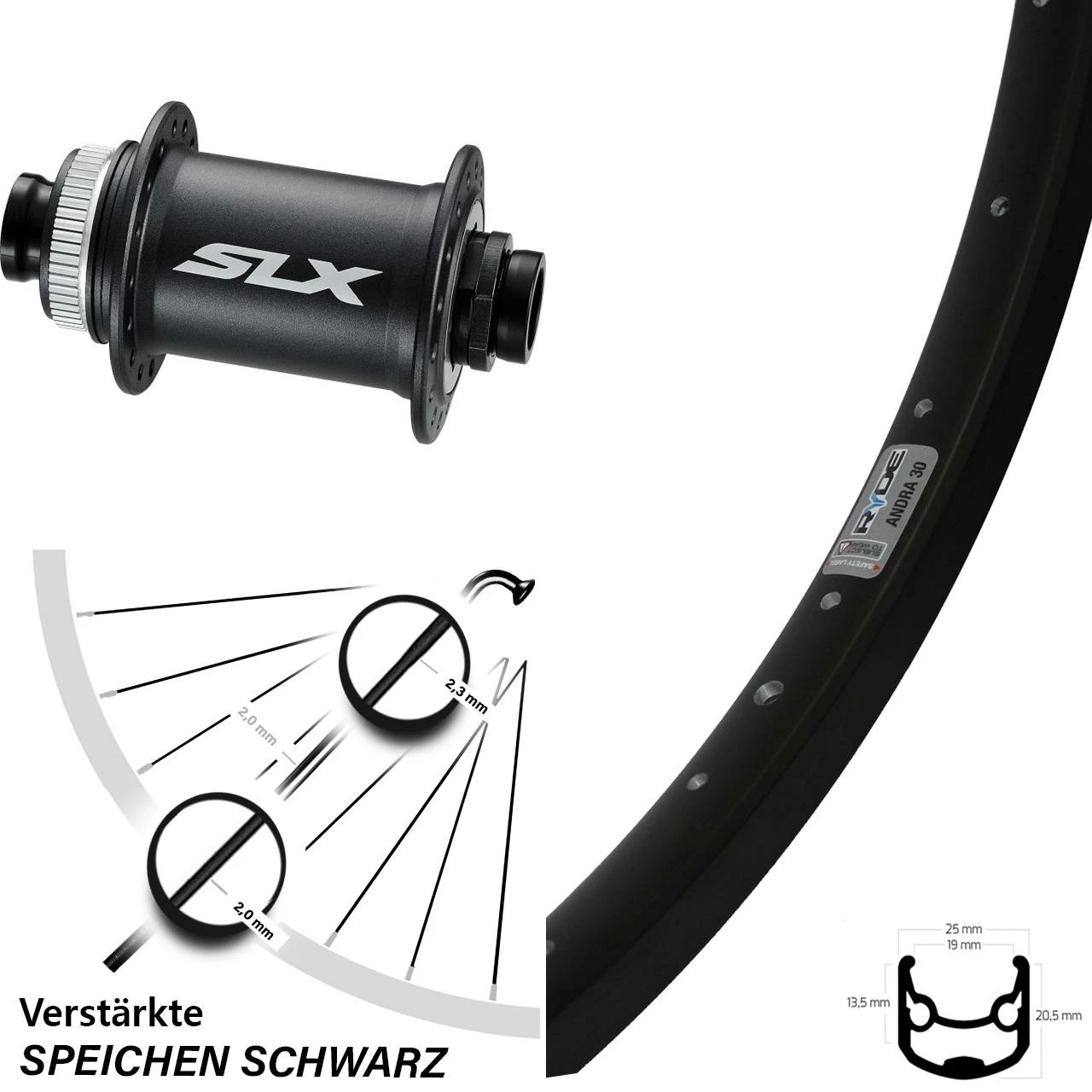 Ryde Andra 30 Disc Vorderrad 28/29 Zoll Shimano SLX 3 Ryde Andra 30 Disc Vorderrad 28/29 Zoll Shimano SLX