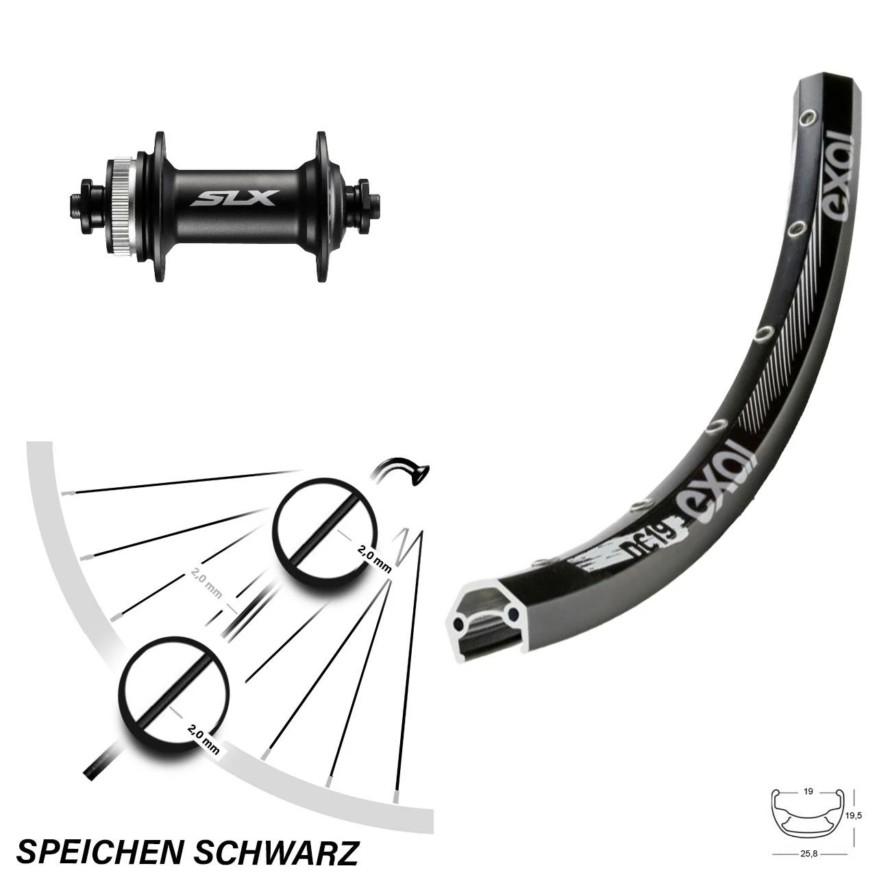 Vorderrad Fahrrad 28 & 29 Zoll Exal DC-19 Schwarz Shimano SLX Centerlock 3 Vorderrad Fahrrad 28 & 29 Zoll Exal DC-19 Schwarz Shimano SLX Centerlock